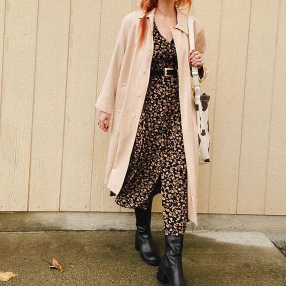 Vintage 80s cream tan wool mid length coat 12 - Picture 10 of 10